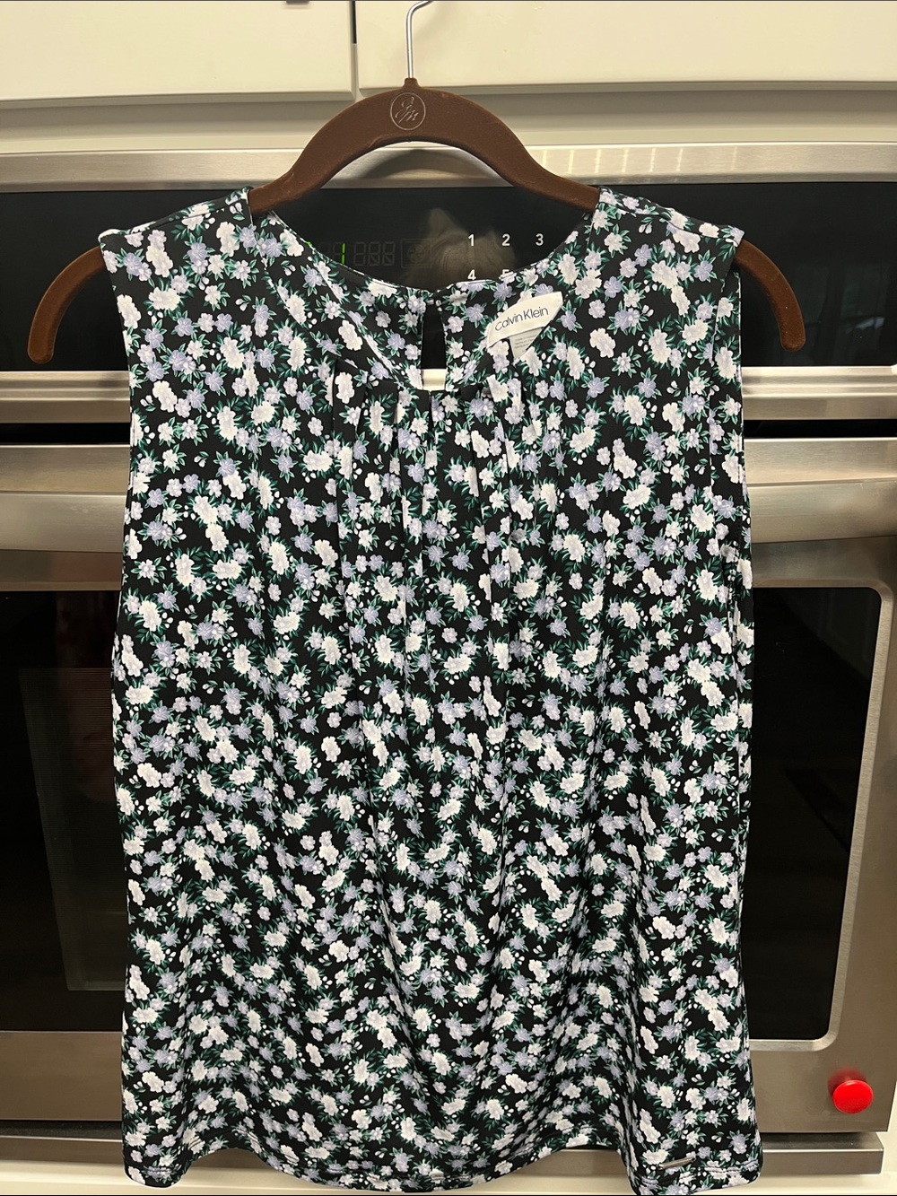Calvin Klein Black Floral Sleeveless Camisole with White and Mint Flowers